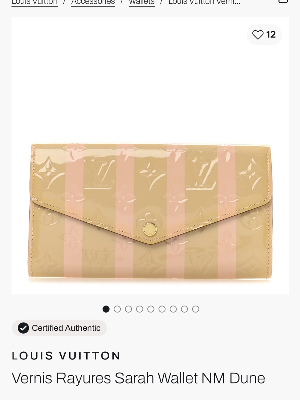 Louis Vuitton Vernis Rayures Sarah Wallet in Dune and Pink Stripes